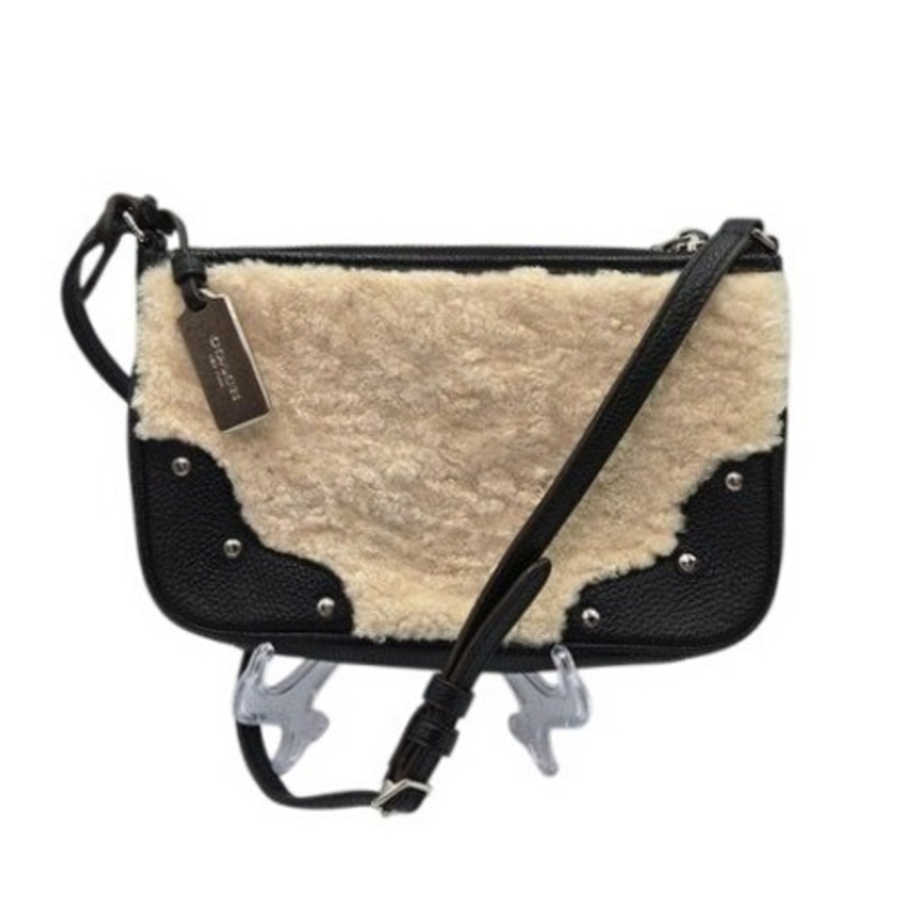 COACH Shearling Leather Crossbody Bag Black Studded Purse Designer